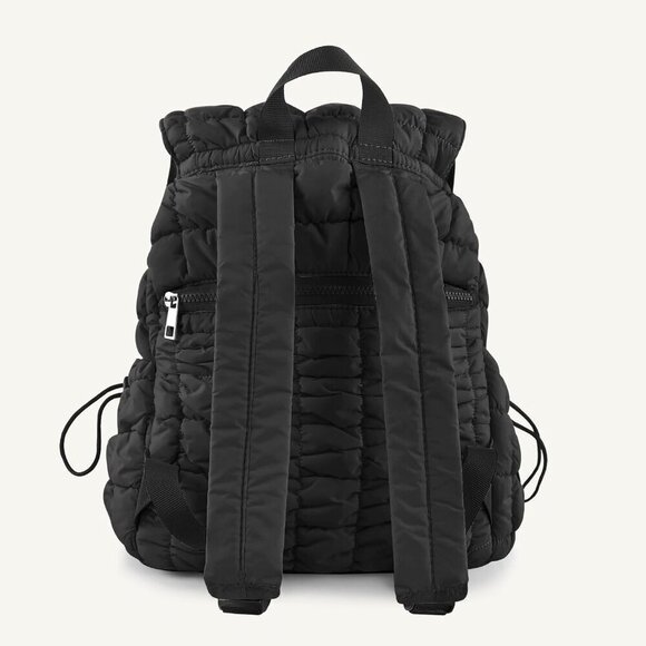 Women\'s Black Quilted Puffer Imported Drawstring Magnetic Closure Backpack